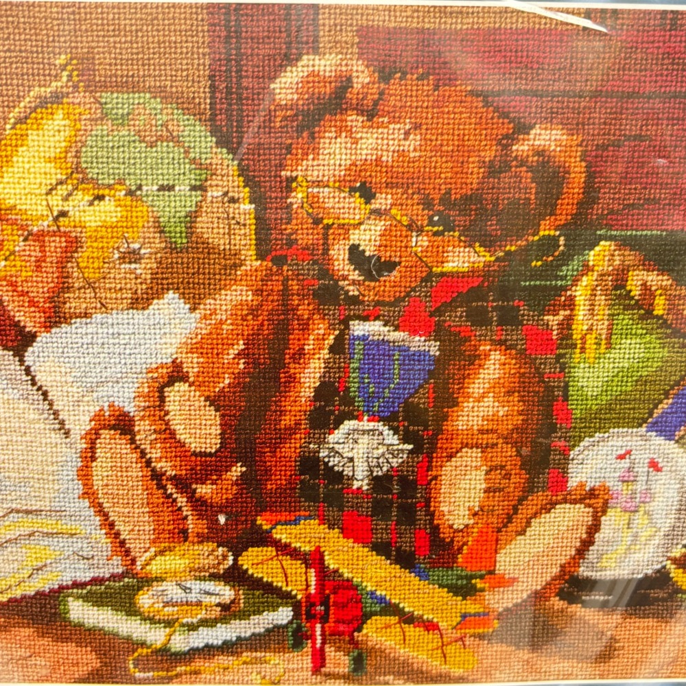 Janlynn Heirloom Teddy Bear Needlepoint Kit Wool Vintage 2002
